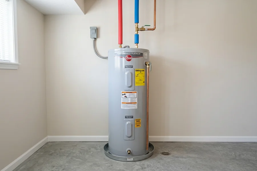 New residential water heater replacement tank installation