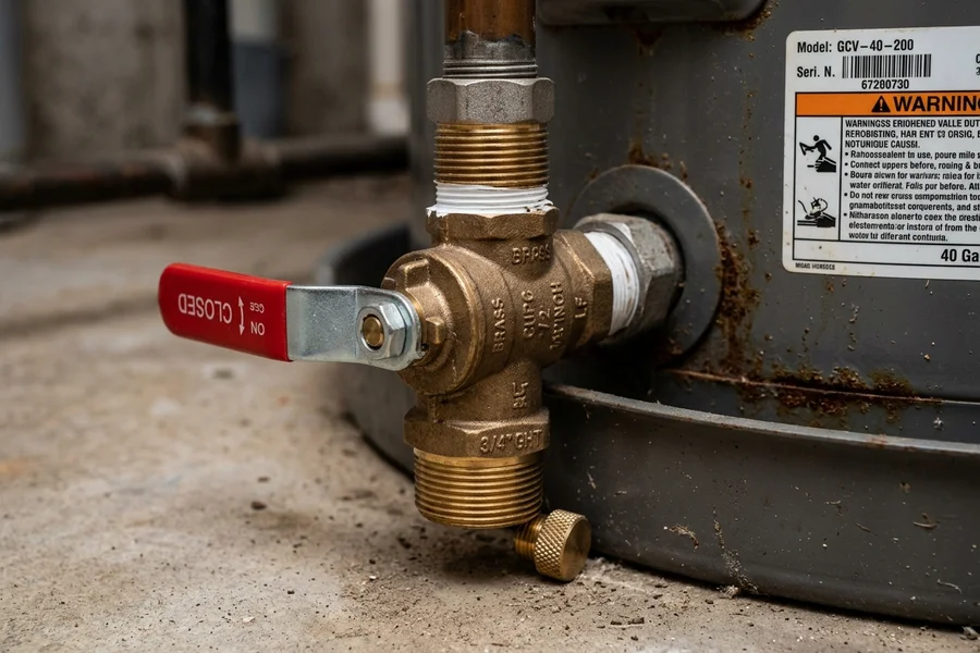 Heavy-duty brass shutoff valves and copper water lines for water heater
