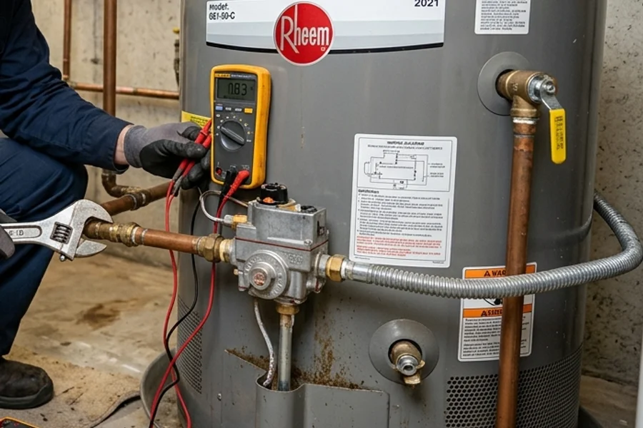 Testing gas control thermostat valve voltage and thermopile millivolts with multimeter