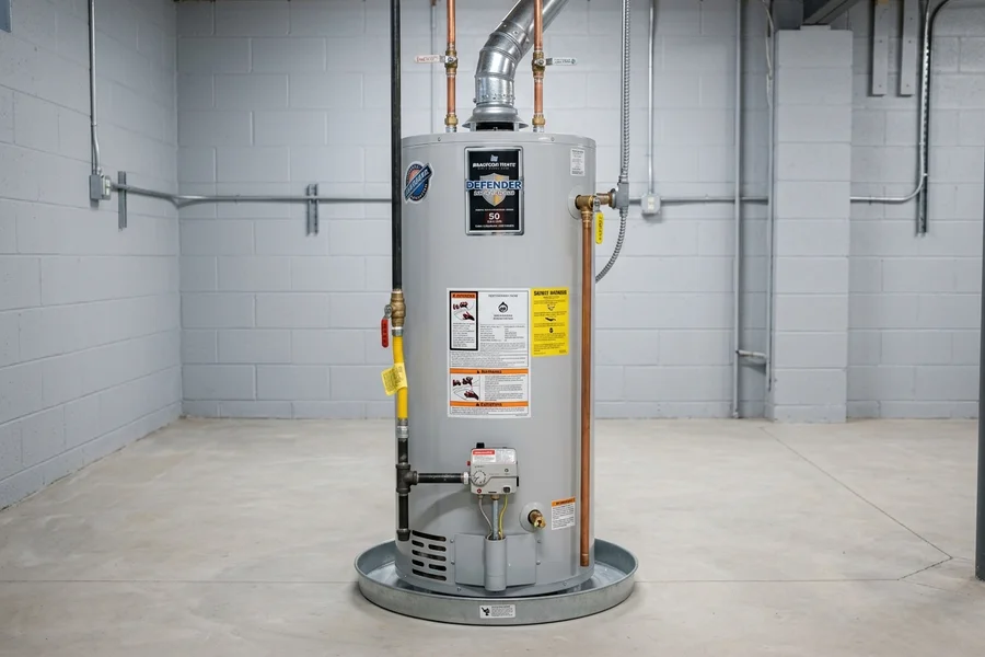 50-gallon residential gas water heater equipment installation in Idaho Falls