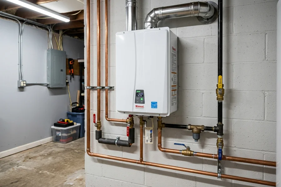 Wall-mounted tankless on-demand water heater installation